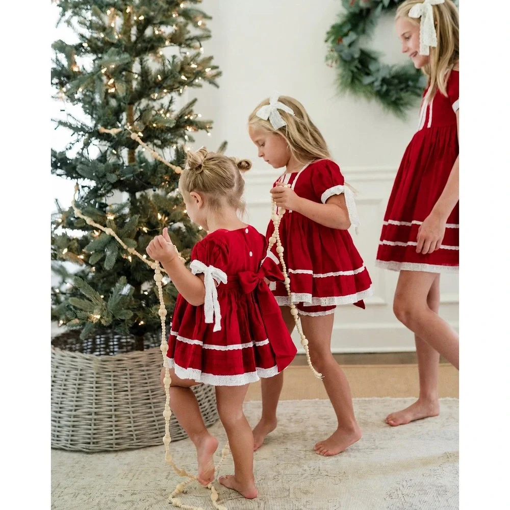 Well Dressed Wolf Girls Red Lawn Party Holiday Tunic Bloomer Set Cotton Xmas 3T